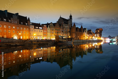2022-06-09 old town of Gdansk and Motlawa river at night, Poland