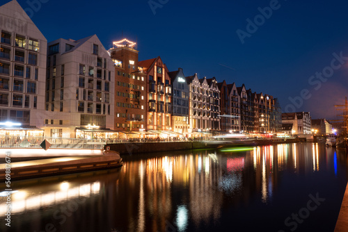 2022-06-08 old town of Gdansk and Motlawa river at night  Poland