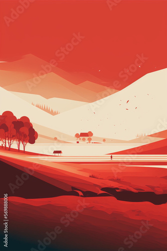 stunning  landscape  minimalism  red  and  white. Generative Ai