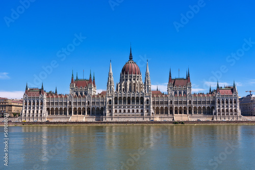 View of Hungarian Parliament Building, Royal Palace and Danube river.