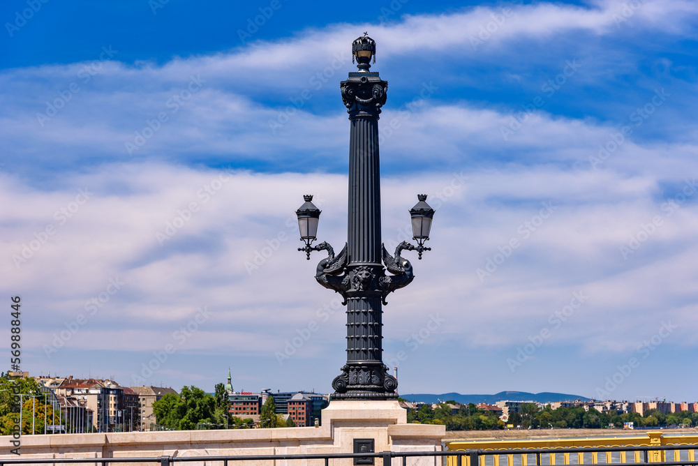 Budapest, Hungary - July 04, 2022: Details from Margaret Bridge, the capital of Hungary. 