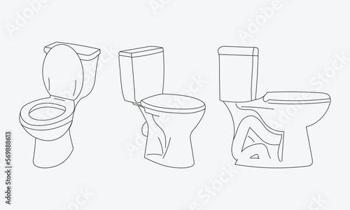 outline vector toilet, boded, pan and bowl. For wc room or bathroom at home. line art vector illustration 
