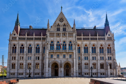 View of Hungarian Parliament Building, Royal Palace and Danube river.