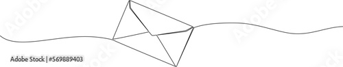 continuous single line drawing of envelope, line art vector illustration