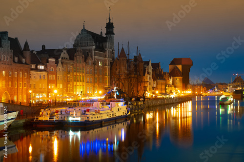 2022-06-07 old town of Gdansk and Motlawa river at night, Poland