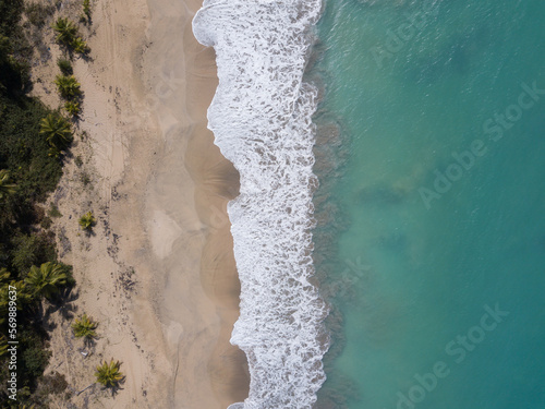 Dominican Republic caribbean sea and tropical beach top view by drone