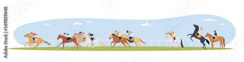 Photographie Galloping race horses in racing competition, vector illustration