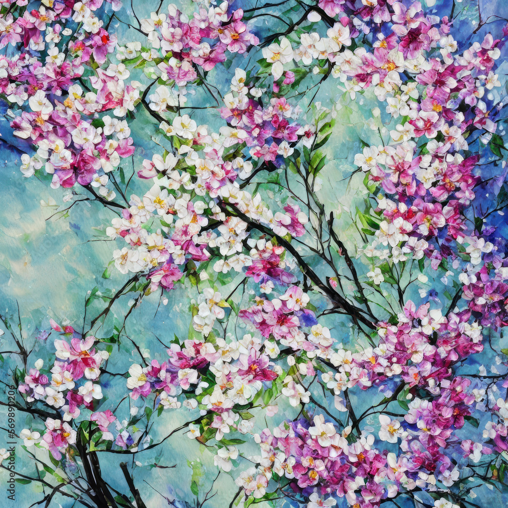 Spring blossom painting/Illustration AI Generative
