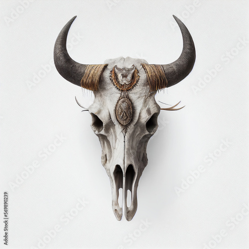 western bull skull high detail white background. Generative Ai photo