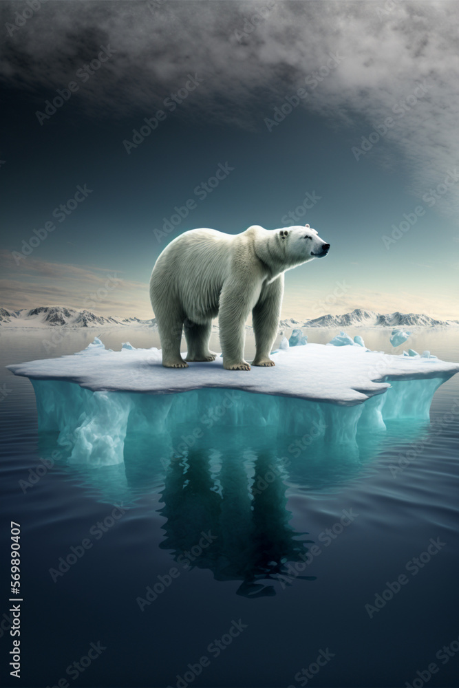 polar  bear  standing  on  a  piece  of  ice  floating. Generative Ai