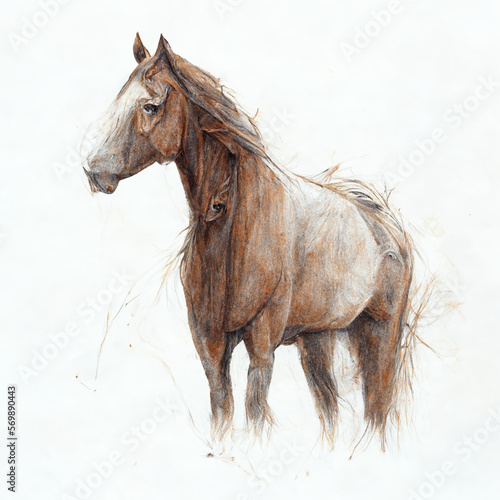 brown horse simple pencil draw. Generative Ai