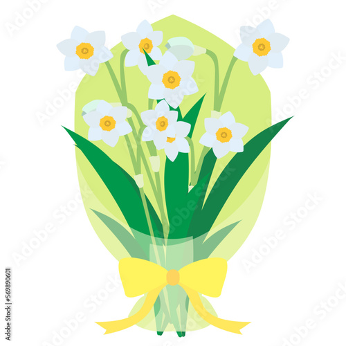 白いスイセンの花束。フラットなベクターイラスト。