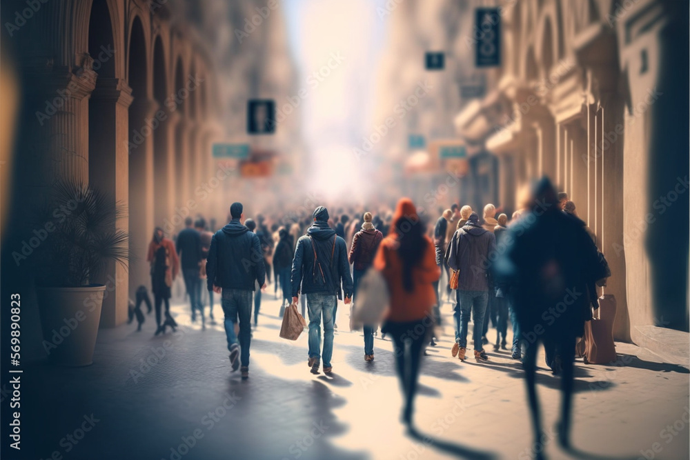 people  walking  in  the  street  in  the  city  blurry. Generative Ai