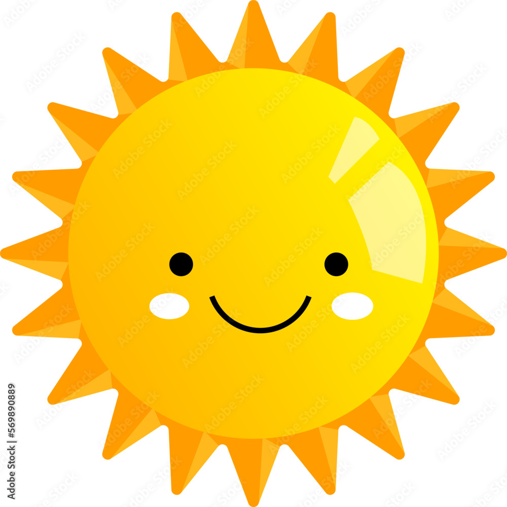 Smiling cartoon sun character on isolated background. Vector illustration.