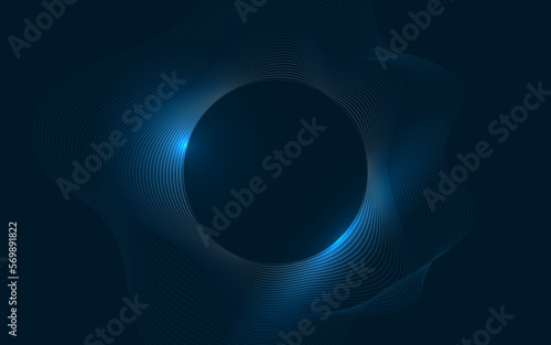 Navy Blue circle surrounded by the thin line waves creating a blob shape around and fading out. 