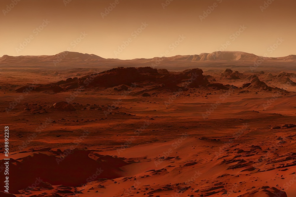 A morning view of the Martian rocky landscape.