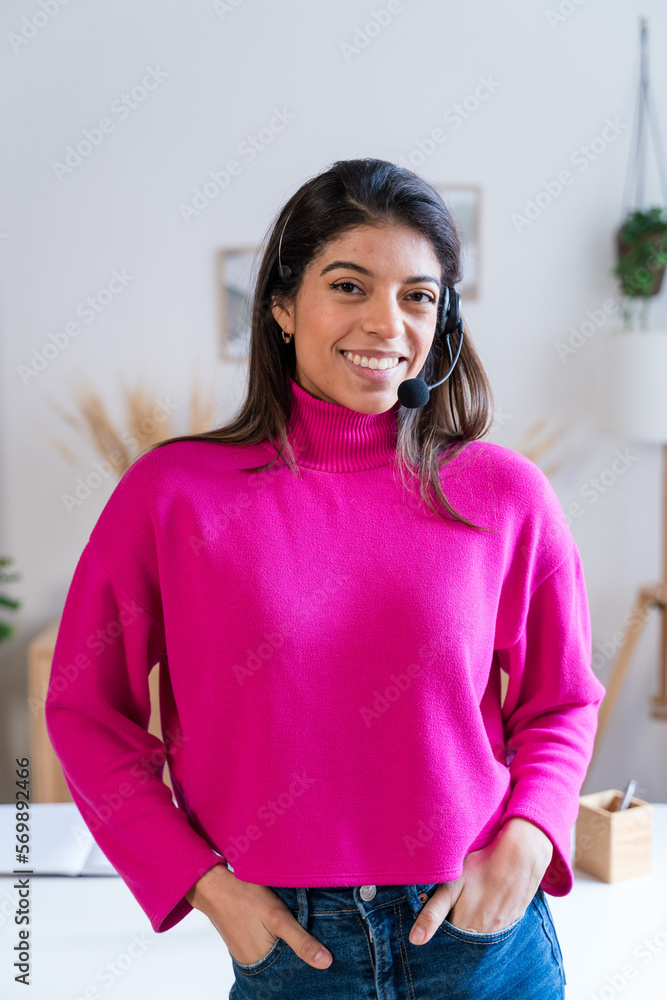 Smiling woman in headphones at home Smiling woman in headphones at home