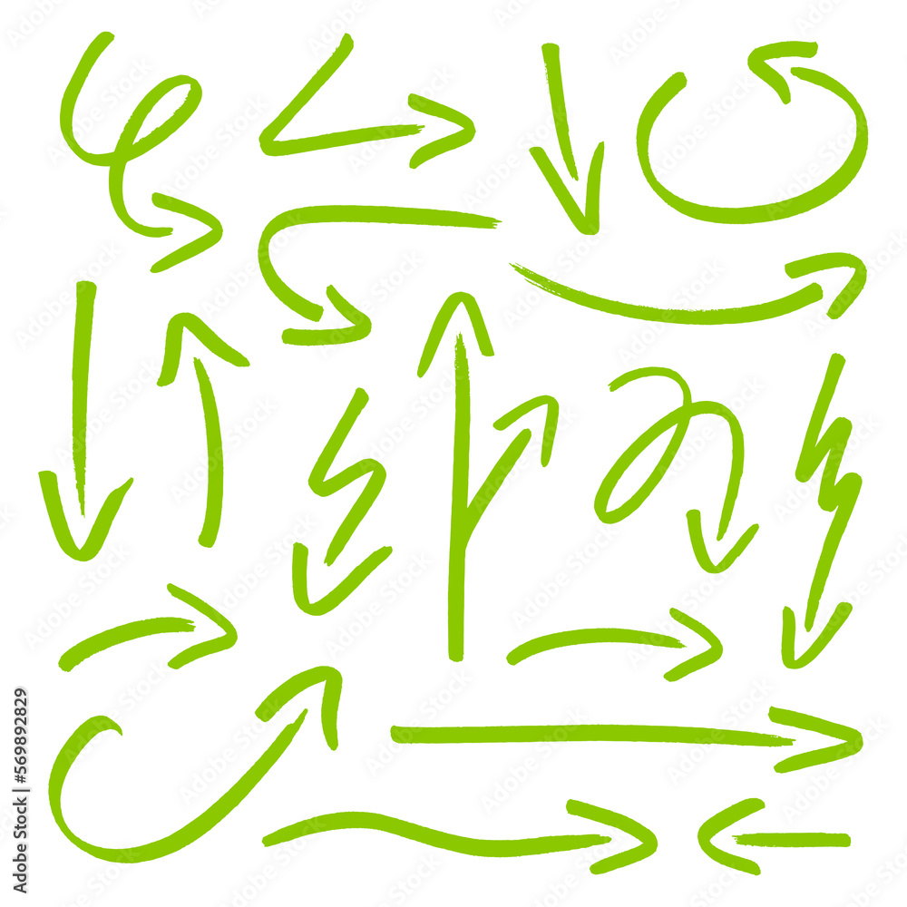 Set Achtzehn Grüne Pfeile Pinselstriche Set Achtzehn Grüne Pfeile Pinselstriche