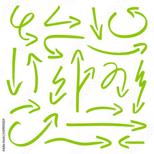 Set Achtzehn Grüne Pfeile Pinselstriche
