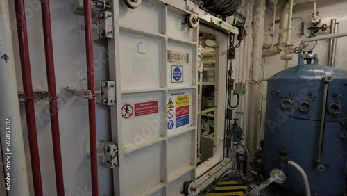 Watertight sliding door in engine room of ship