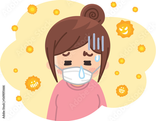 花粉によるアレルギー症状に悩まされる女性　花粉症　倦怠感　鼻水