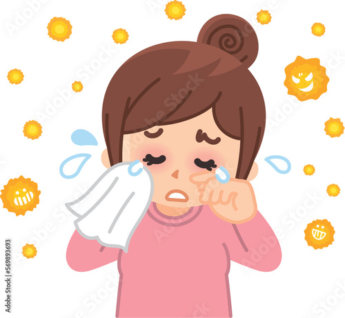 花粉によるアレルギー症状に悩まされる女性　花粉症　目のかゆみ