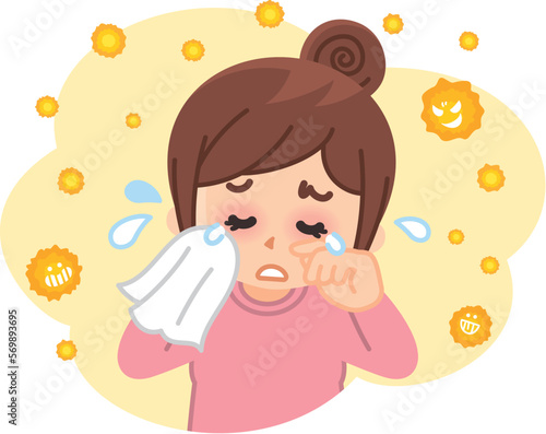 花粉によるアレルギー症状に悩まされる女性　花粉症　目のかゆみ