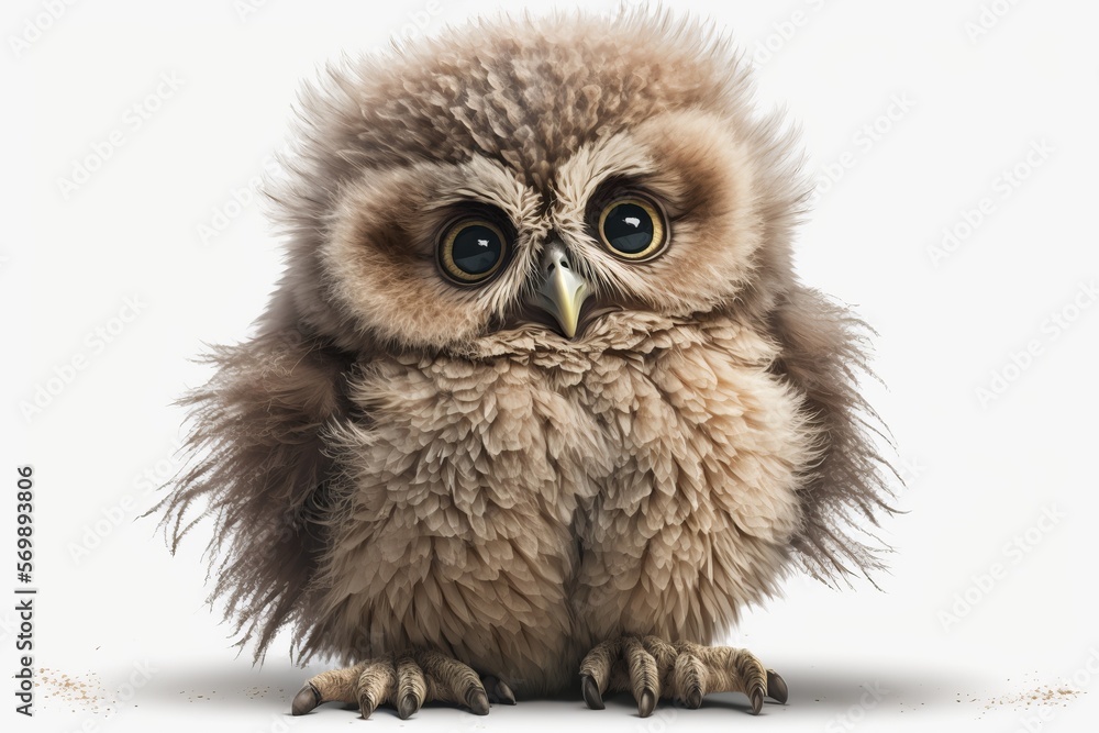 Fototapeta premium Little Owl, Athene noctua, standing in front of a white background