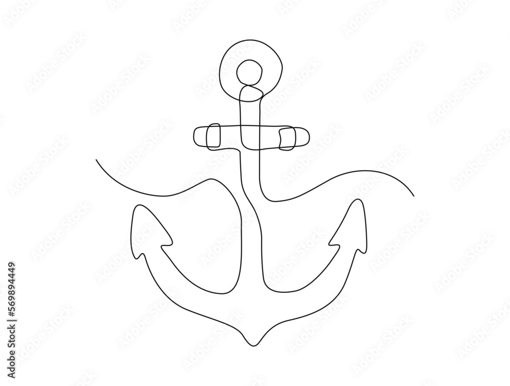 Continuous one line drawing of anchor. Simple illustration of nautical  maritime element line art vector illustration Stock Vector