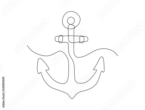 Continuous one line drawing of anchor Fototapet