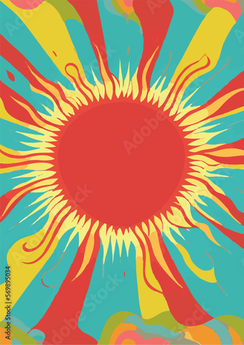 Set of backgrounds for the sun text. Set of backgrounds for hippie text, positive art, hippie art, psychedelic art inspired by the 1970s, 1960s. The poster is bright sunny. Solar Art Festival. 
