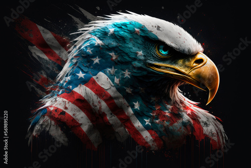 Bald eagle on usa flag. Generative AI