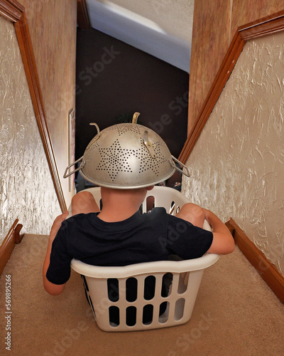 Bored Child at Home in Basket