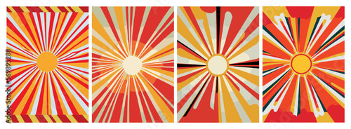 Set of backgrounds for the sun text. Set of backgrounds for hippie text, positive art, hippie art, psychedelic art inspired by the 1970s, 1960s. The poster is bright sunny. Solar Art Festival. 