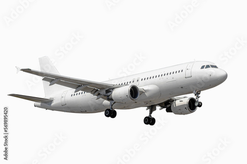 Avión de pasajeros real sobre fondo blanco