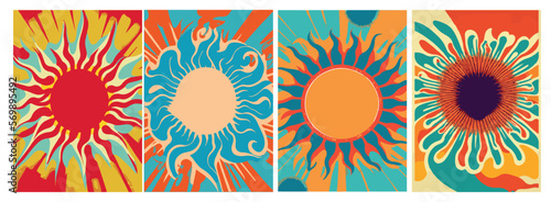 Set of backgrounds for the sun text. Set of backgrounds for hippie text, positive art, hippie art, psychedelic art inspired by the 1970s, 1960s.
The poster is bright sunny. Solar Art Festival. 