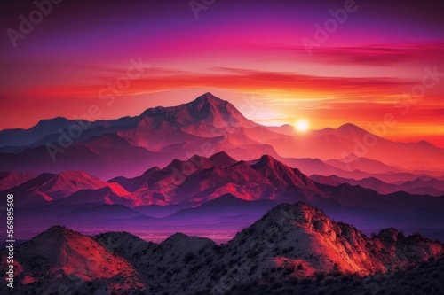 Breathtaking sunset over a mountain range, generative AI