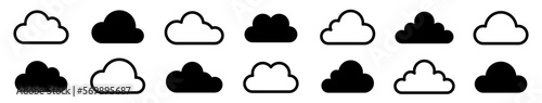 Cloud shapes collection. Cloud drive storage or cumulus cloud. Weather Climate Symbol. Cloud technologies. Vector illustration