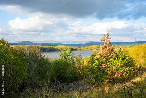 View of the Goldbergsee near Malsfeld. Lake in a former lignite opencast mine. Landscape at the nature reserve. Ostheimer See.
 photo