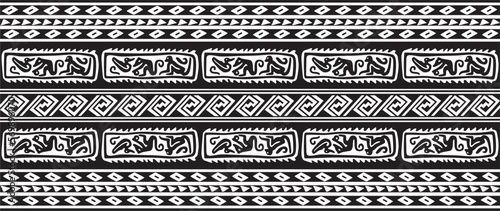 Vector monochrome seamless Native American border. Endless pattern of indigenous peoples of America, Aztecs, Mayans, Incas. Native American ornament