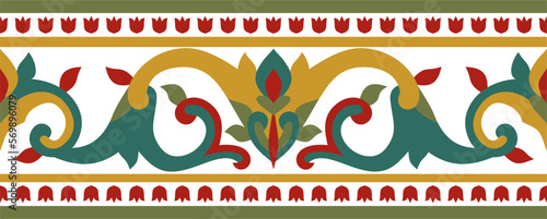 Vector colored seamless turkish ornament. Endless ottoman national border, frame..