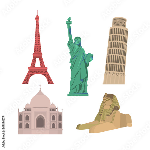 Space Tourism Attractions Composition in Landmarks on white background