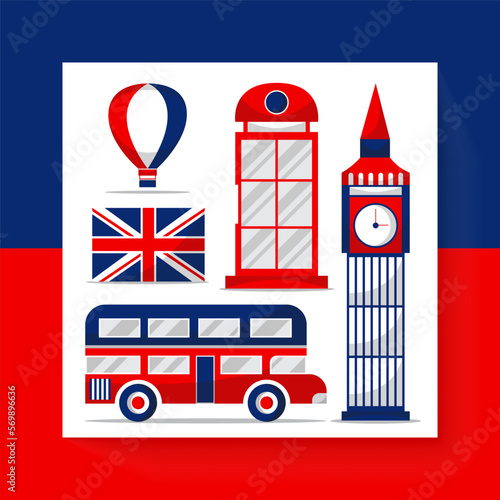 Drawing symbol and icons travel at England in cartoon vector