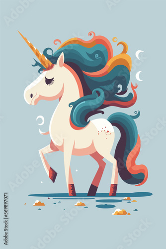 cute unicorn fun character cartoon style vector illustration