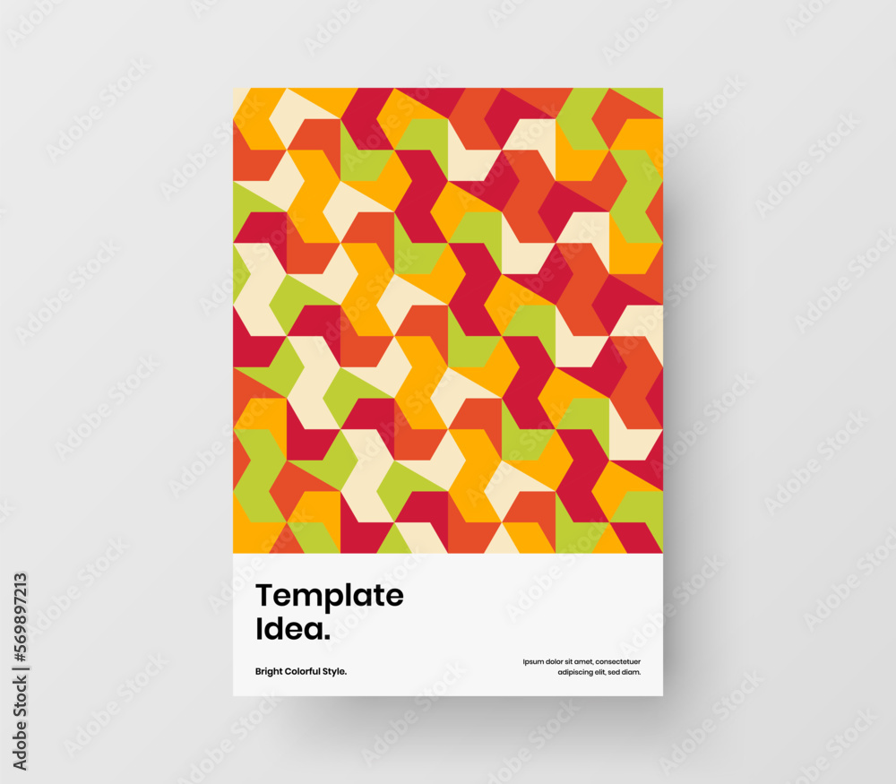 Fototapeta premium Unique corporate brochure A4 vector design layout. Fresh geometric pattern front page illustration.