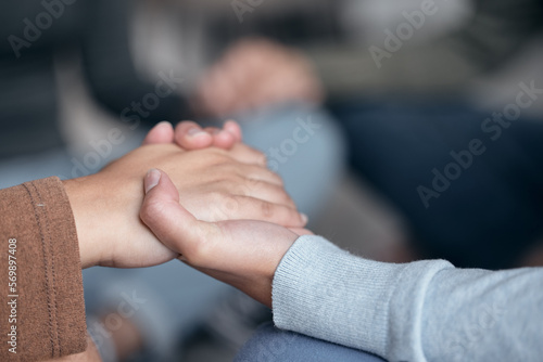 Holding hands, support and trust with counseling or praying, support group and worship, mental health and people in crisis. Psychology, empathy and prayer, respect and community therapy for trauma