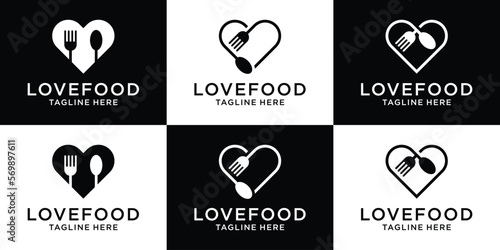 logo design creative line love and fork restaurant icon vector illustration