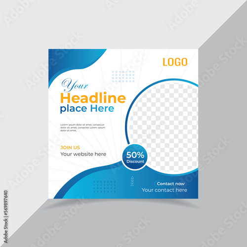 Set of square social banner template. blue and yellow color background social post and web ads. its can be edited, use for everyone easily. For social media promotional web banners.