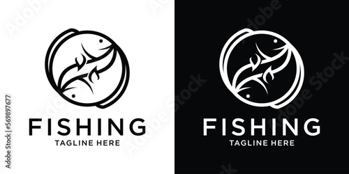logo design line fishing icon vector illustration