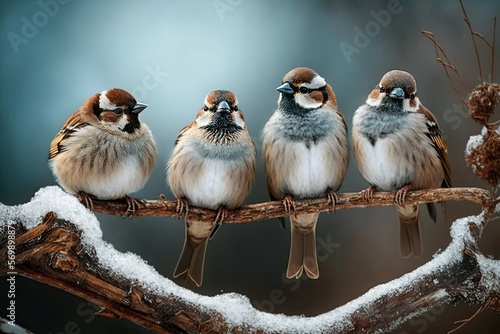 birds in the snow branch, ai generated